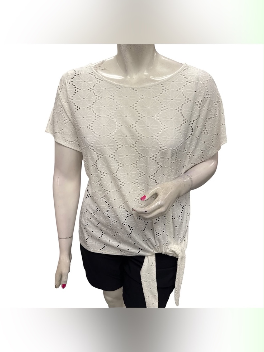 Laura NWT White Eyelet Short Sleeve Tie-Front Top Size 3X